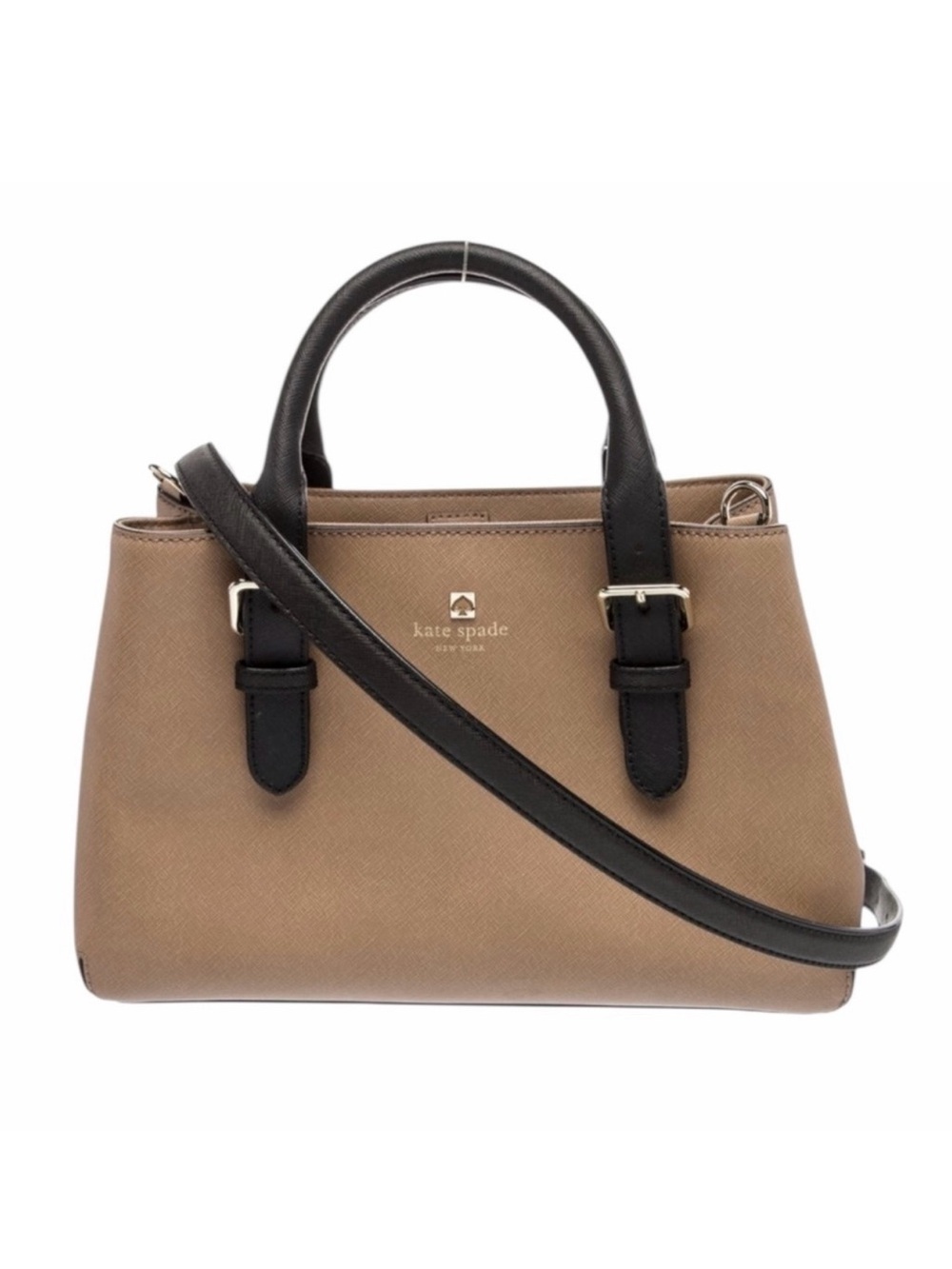 Kate Spade Cove Street Province Two-Tone Dune and Black Leather Satchel